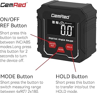 GemRed Digital Angle Gauge Engineers Level DAG-V1 (DAG-V1 Hold Function) accuracy of ± 0.2° and a resolution of 0.1°