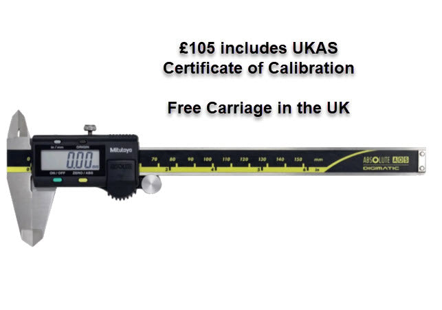 Mitutoyo 500-196-30 Digital Caliper 0-150mm/0-6" No Output, with UKAS Certificate of Calibration