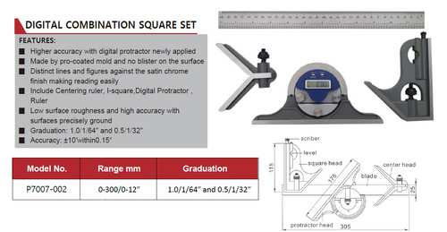 P7007-002 Digital Combination Square Set 0-300/0-12"