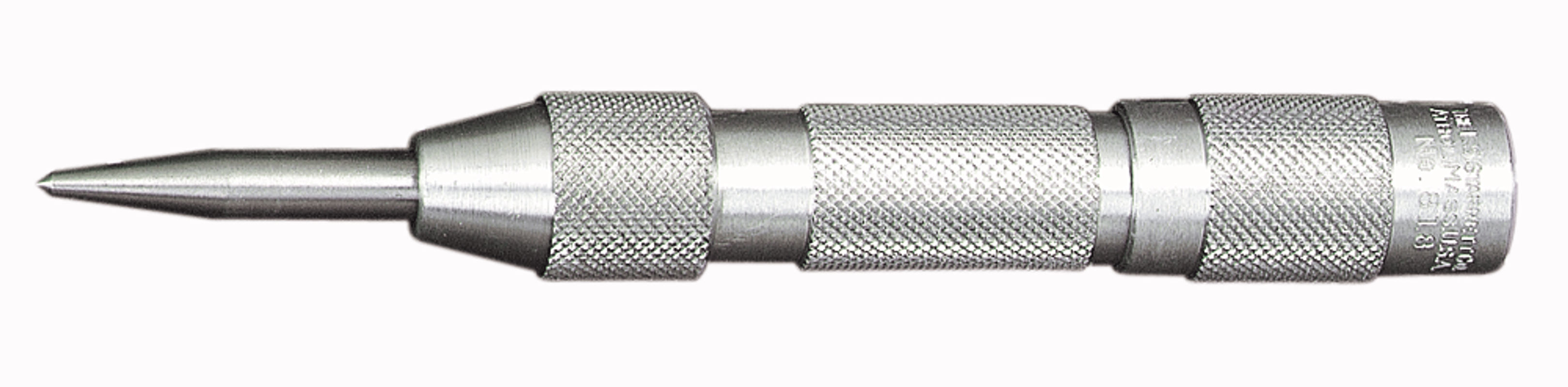 Starrett 818 Automatic Center Punch Length (in):5"  Length (mm):125mm  Punch Diameter (in):5/8"  Punch Diameter (mm):16mm  Material:Aluminum