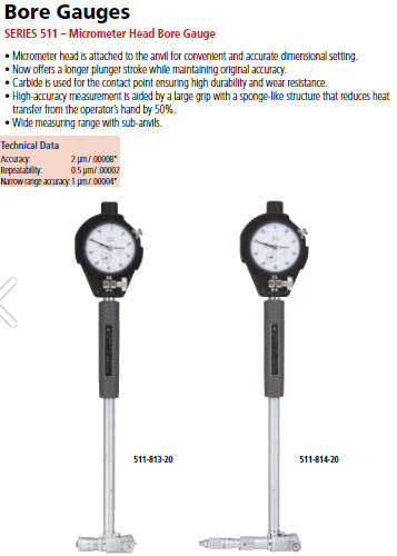 Mitutoyo 2-Point Inside Measuring Instrument Range 400-600mm Graduation .01mm , Micrometer Head 511-327