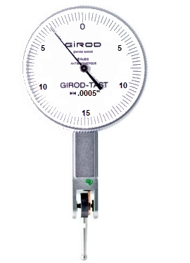 Girod Horizontal Indicator GT 1452A, Graduation: .0005", Range: .030", Reading: 0-15-0, Face 1.5'', Stylus .57'', DIN 2270