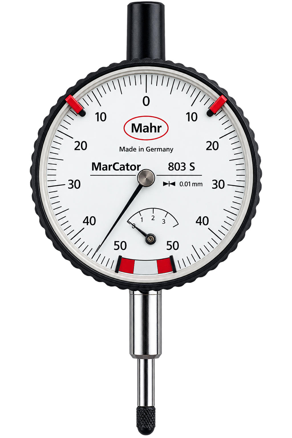 Mahr 4317250 Plunger Indicators Accuracy: DIN 878 Graduation: 0.01mm Model: 810SB Range: .8mm Reading: 0-40-0 : 8mm Type: Single revolution