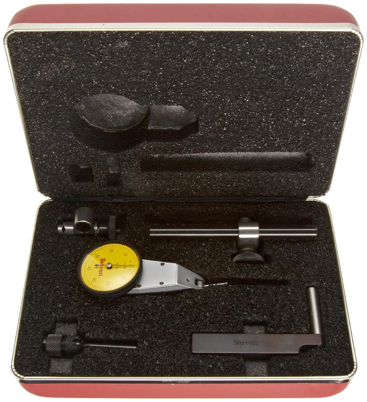 Starrett 811-MCZ Dial Test Indicator with Swivel Head Dial Test Indicator with Swivel Head, 0.8mm Range, 0-40-0 Dial Face, 0.01mm Graduations, with Attachments, Case