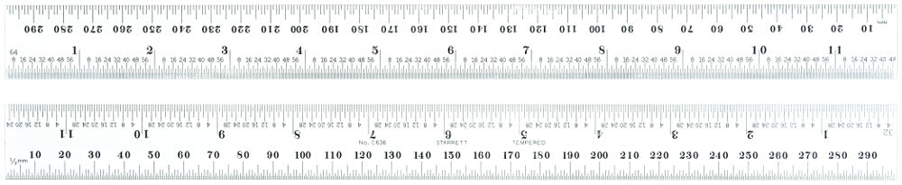 Starrett C636ME-300 Spring Tempered Steel Rule With Millimetre Graduations, 300mm Length, 25.4mm Width, 1.2mm Thickness