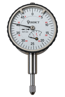 Verdict 23/2043 Small Dial Gauge KM 4 T Reading 0.01 mm Range 3 mm Range per revolution 0.5 mm Bezel-Ø 40 mm Stem-Ø 8 h 6