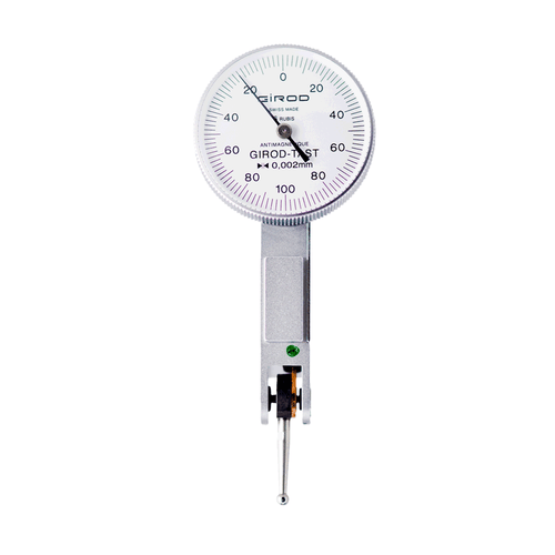 Girod GT 1253 Lever Dial Indicator Horizontal Type, Graduation 0.002mm, Range 0.2mm, Stylus Length 12mm, Bezel Diameter 27.4mm Manufactured in Switzerland