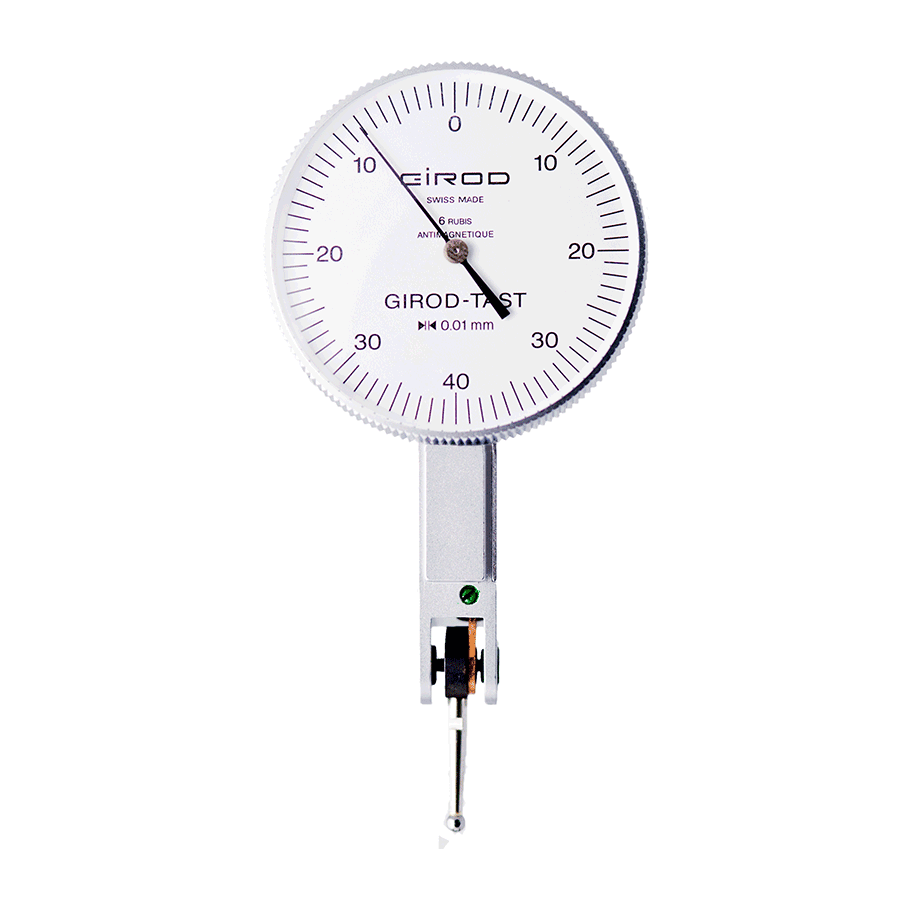 Girod GT 1452 R Lever Dial Indicator Horizontal Type, Graduation 0.01mm, Range 0.8mm, Stylus Length 12mm, Bezel Diameter 37mm