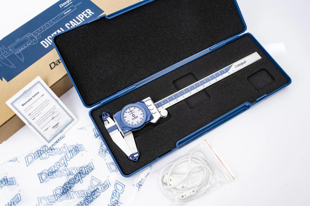 Dasqua Digital Dial Calipers 6" / 150mm IP67 Electronic Micrometer 0.0005'' Inch,Metric and Fractional Conversion Shockproof Measuring Tool with Case