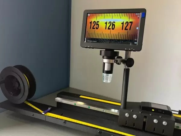 Computerized ruler & tape calibrator Wireless with LED microscope 0-3000mm x .01 system 258030005 with Wireless & Umm Stand equipped with computerized micron measuring SB data output and hi-res 12 inch LED microscope.