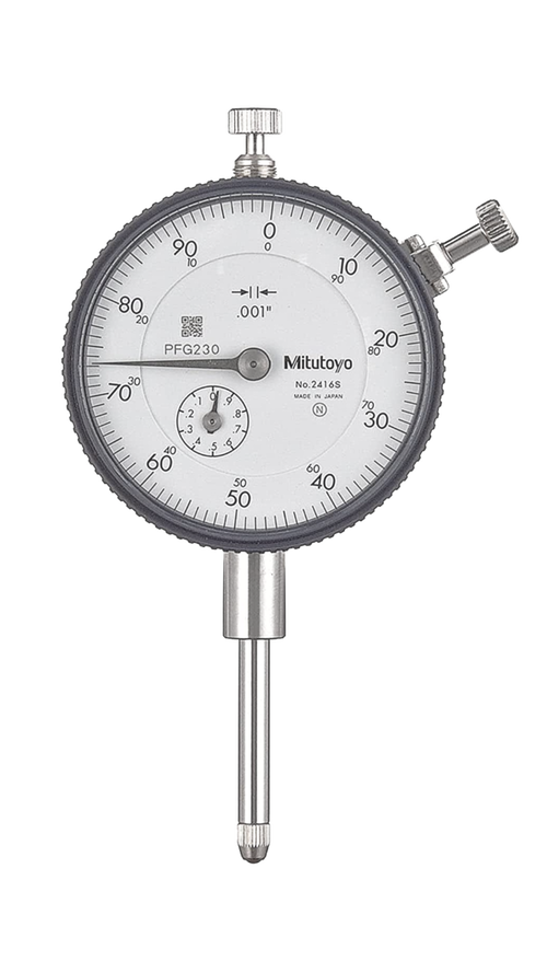 Mitutoyo Dial Indicator, 3/8" Stem Dia., Lug Back, 0-100 Reading, 2.25" Dial Dia., 0-1" Range, 0.001" Graduation, +/-0.002" Accuracy 2416S-10