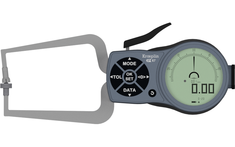 Kroeplin Digital External Caliper Gauge 0-20mm/0-.8", 0.001mm K220T with 10mm flat anvils