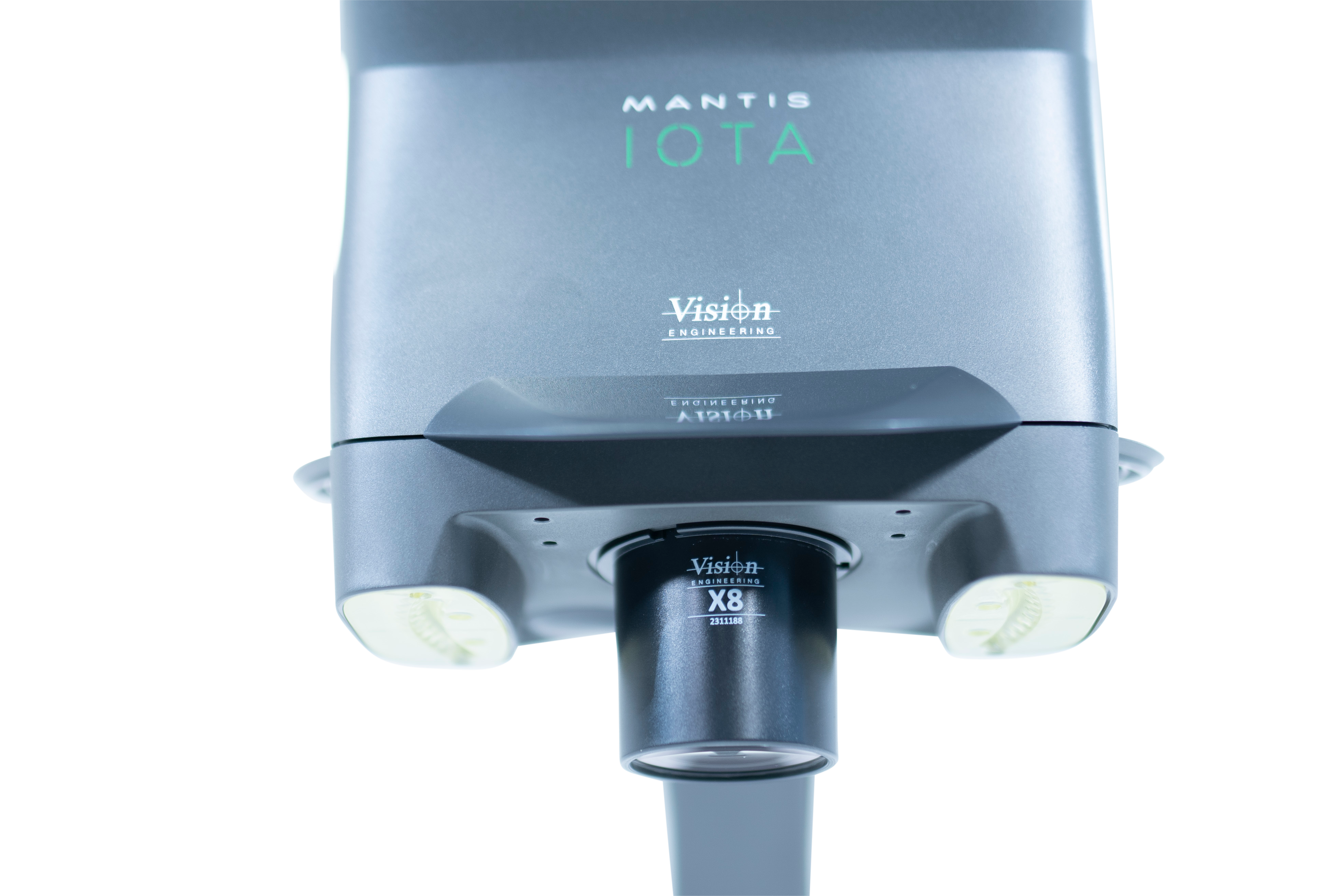 Mantis® stereo viewing system IOTA-001103200 with table stand and transillumination, MH001 Iota Head, MTO103 3x Lens, MTB200 Verso Arm