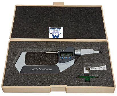 Mitutoyo / Moore & Wright Digital Micrometer IP65, Inch/Metric 50-75mm/2-3", with Output Item number:  Ratchet Thimble MED983D