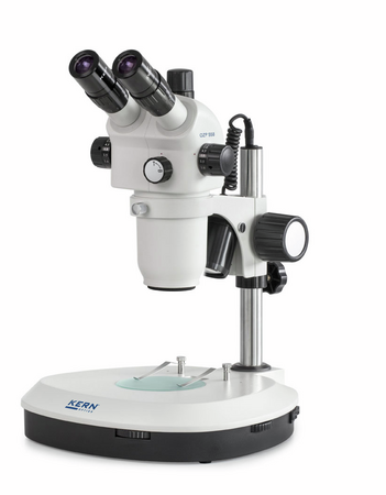 Kern OZP 558 Stereo Zoom Microscopes Trinocular HWF  Eyepiece 10× , 0.6 - 5.5X, 3W LED, Incident/Transmitted