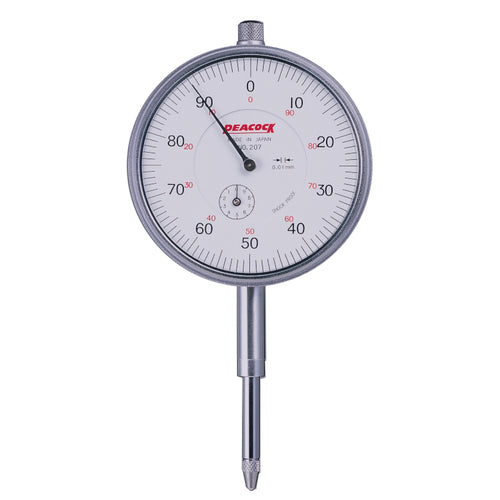 Peacock 207 Dial Indicator, 0-20mm Range, 0.01m Resolution, +/-0.01mm Accuracy, 0-100 Dial Reading, With Lug Back, White Face