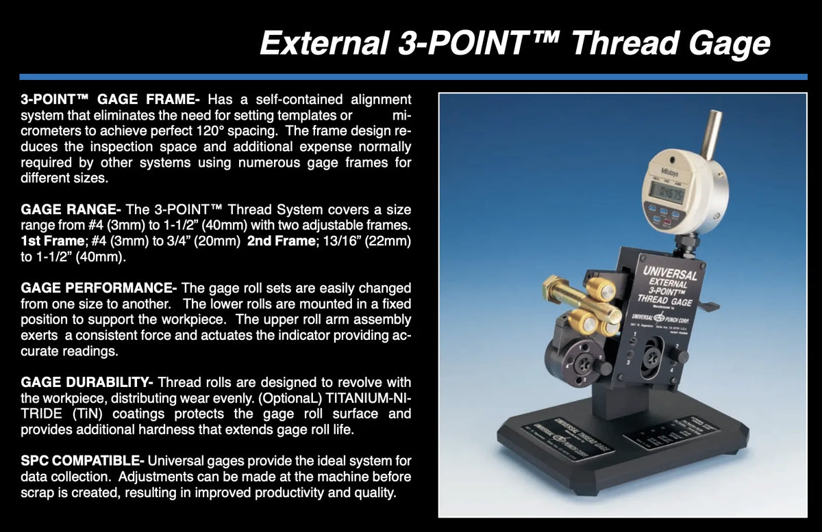 Universal Punch 3 Roll Comparator, #12000 3-Point Thread Fixtures
