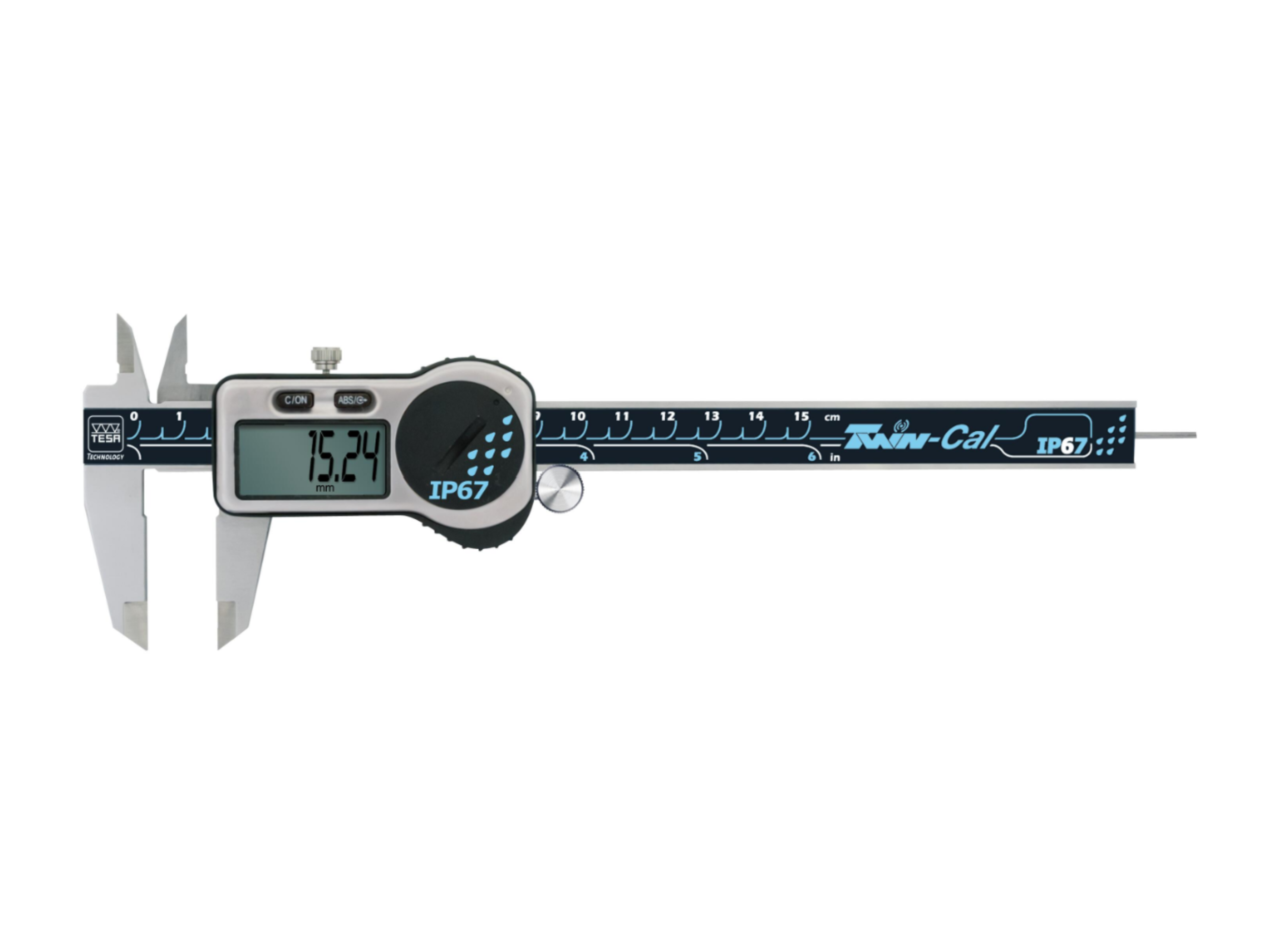 Tesa Twin-Cal Digital Caliper 0-300mm/0-12" IP67 (Round Depth Rod & Thumb Roller) 00530323