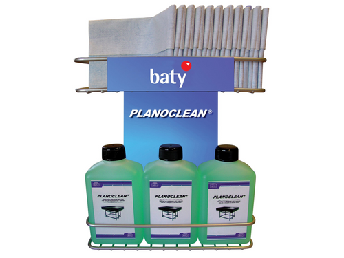 Planoclean Granite Cleaner - Set 3 Bottles, 20 cloths, wall mounting rack