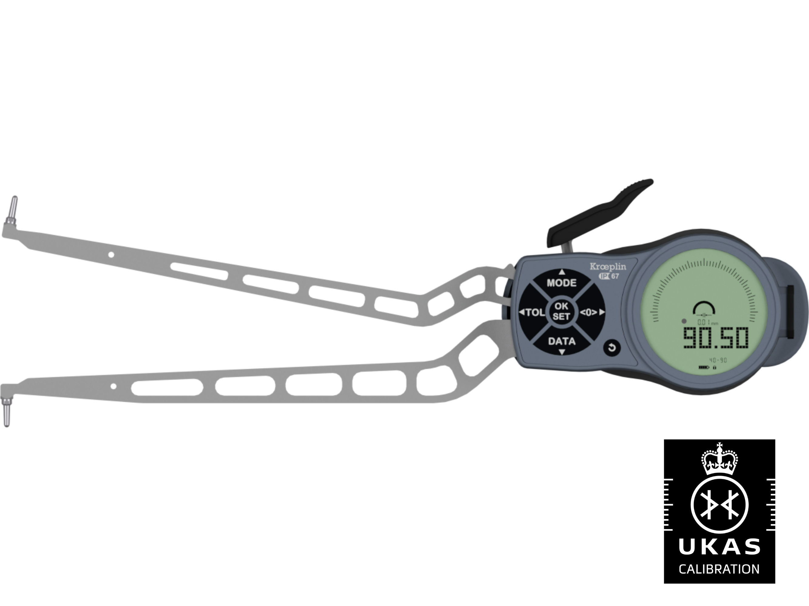 Kroeplin Digital Internal Caliper Gauge 40-90mm, 0.001mm L440 ( Mitutoyo Equivalent 209-950)