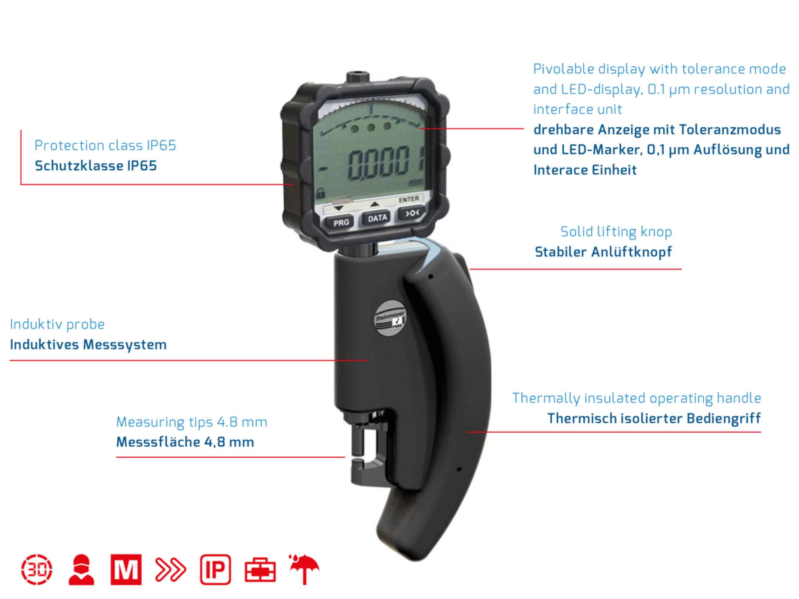Steinmeyer Digital Snap Gauge 0-4mm Measuring Force 1.2N 76390300220