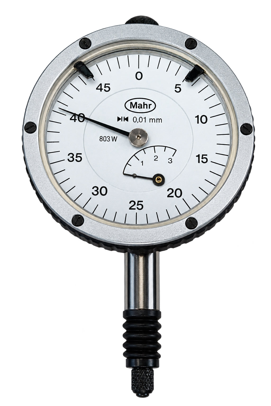 Mahr Dial Gauge, Flat Back, ISO Type IP63, 3mm, 0,01mm 4326100 Waterproof