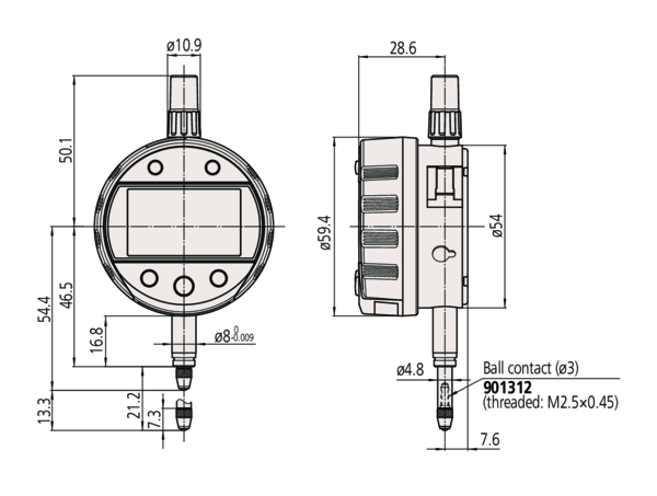 Digital Indicator, Bore Gauge ID-C , 12.5/.5" Resolution 0.00005"/0.0001"/0.0005"/0.001 mm/0.01 mm 543-311B-10