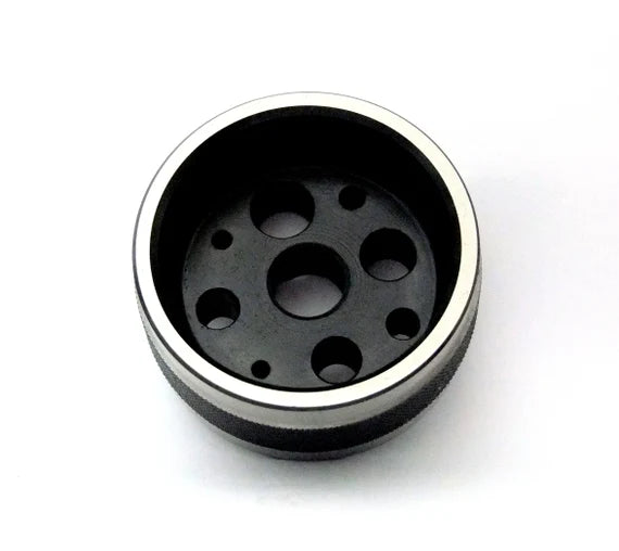 MHC 420-5300 Bench Block, 3" diameter, 1-1/2" high, Vee Groove across the face, Holes 1/8" to 5/8"