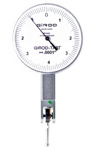 Girod Horizontal Indicator GT1453A, Graduation: .0001", Range: .008", Reading: 0-4-0, Face 1.5'', Stylus .5'', DIN 2270