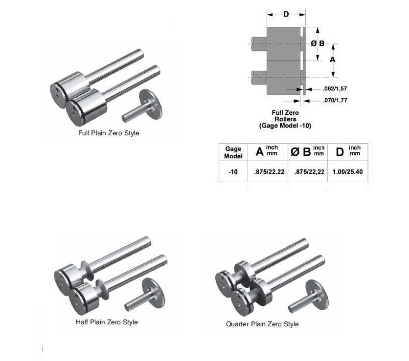 Universal Punch Concentricity Gauge - K1-20- Concentricity Gage - K1 Series - Dual Indicator - w/ Standard & Side Carrier, APart Diameters: 3/8” - 2” (10mm to 50mm) Part Lengths: up to 6” (152mm) Accuracy .004mm/.00016", Rollers are Extra