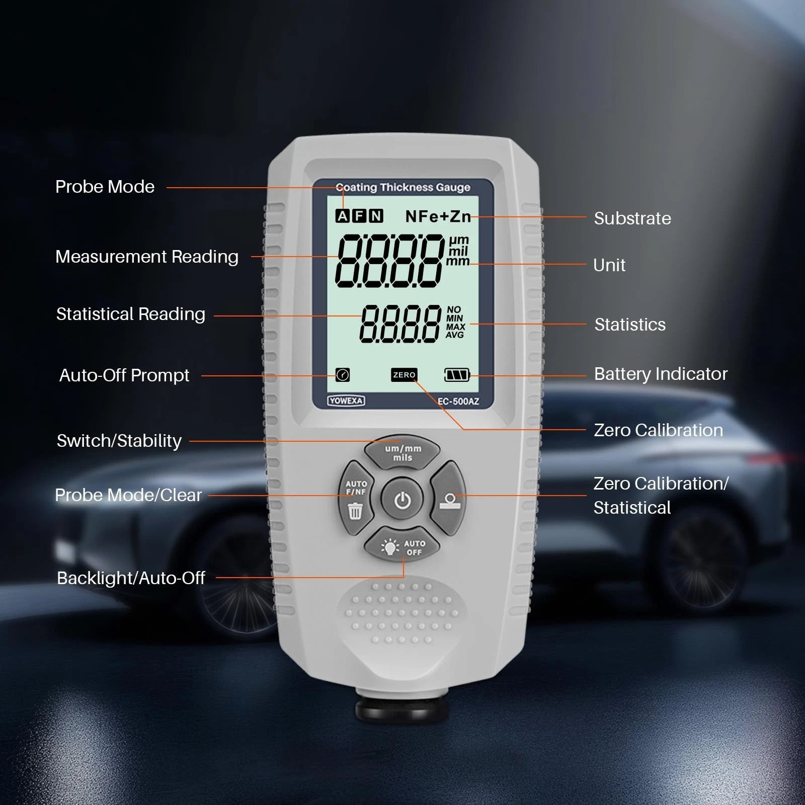 EC-500AZ Coating Thickness Gauge 0-1500µ Accuracy ±3% +1µ