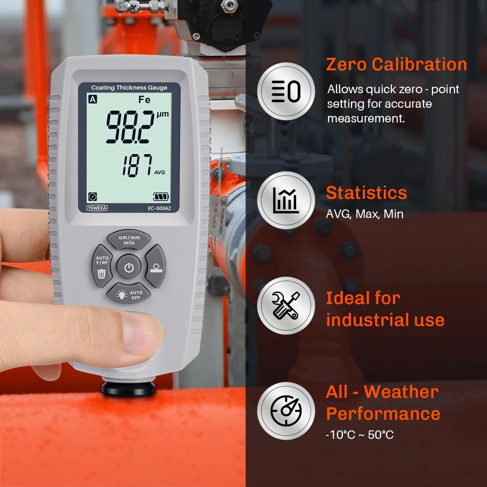 EC-500AZ Coating Thickness Gauge 0-1500µ Accuracy ±3% +1µ
