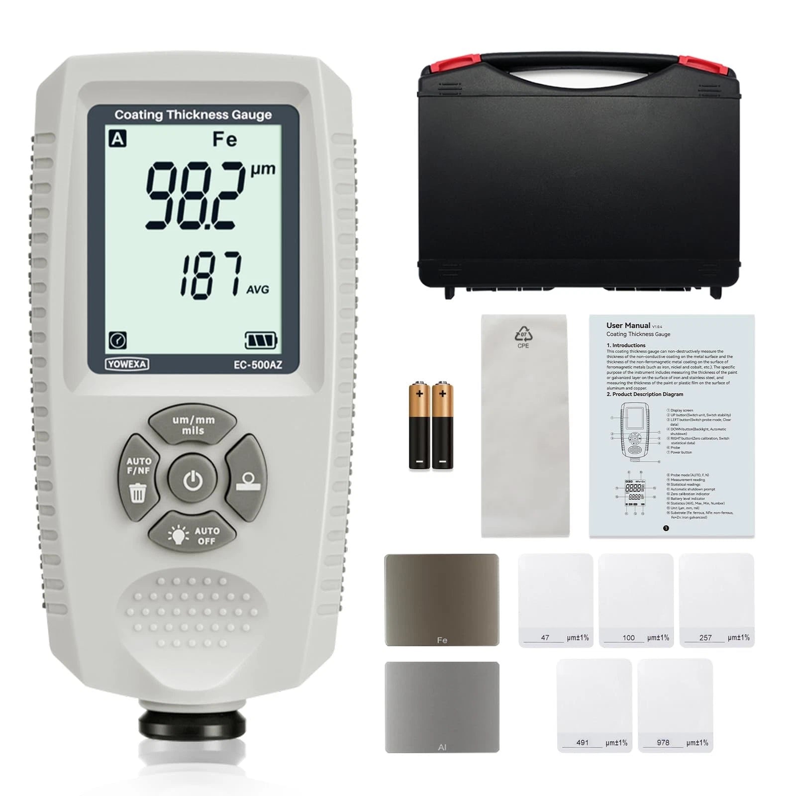 EC-500AZ Coating Thickness Gauge 0-1500µ Accuracy ±3% +1µ