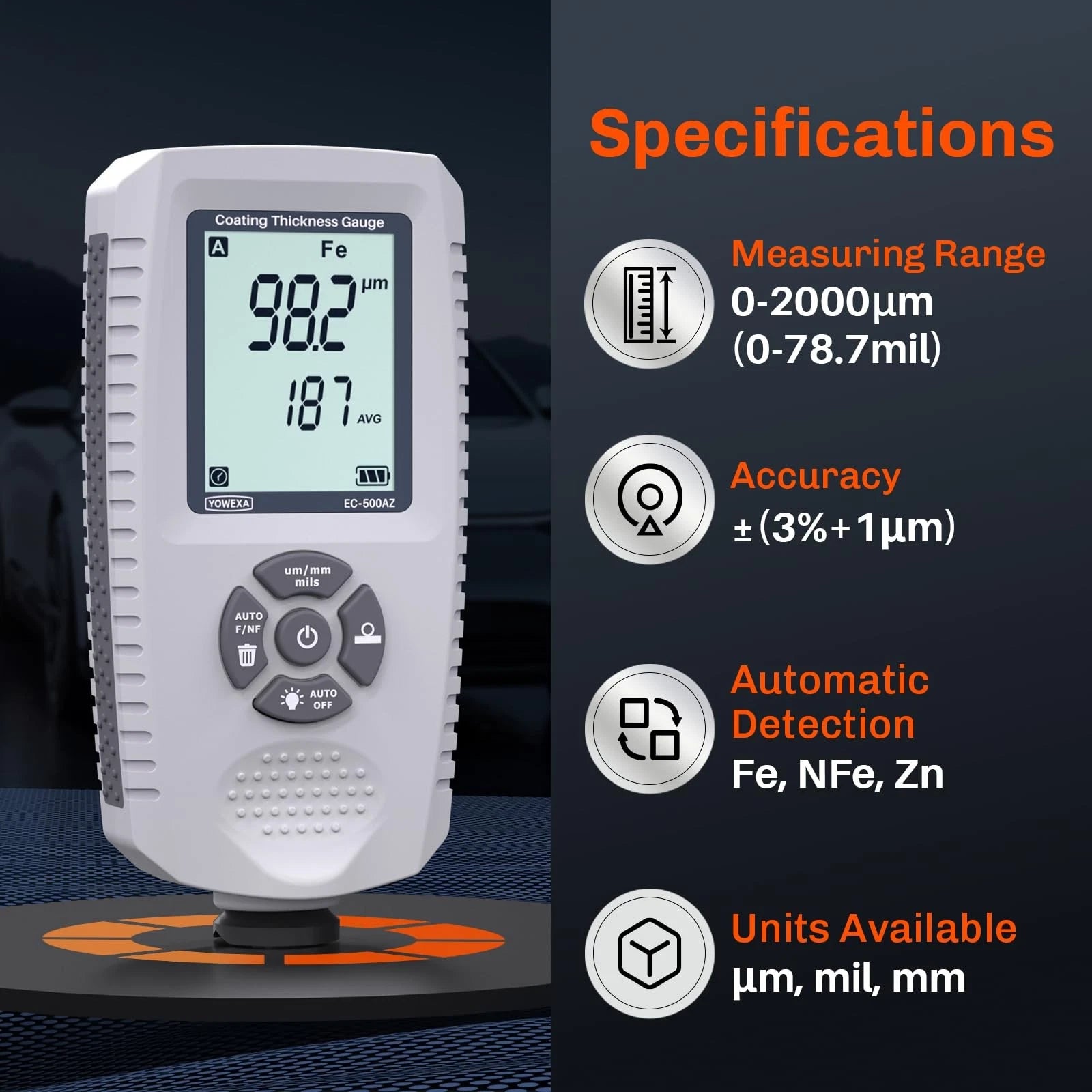 EC-500AZ Coating Thickness Gauge 0-1500µ Accuracy ±3% +1µ