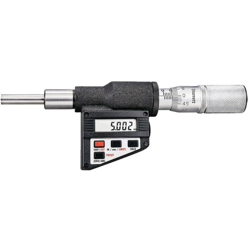 Starrett 762MEFL-25 Digital Micrometer Head, Non-Rotating Spindle, 0-25mm Range, 0.001mm Graduation, +/-0.003mm Accuracy, Friction Thimble, Lock Nut, Carbide Face