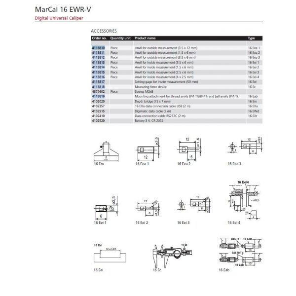 Mahr 4118811  Anvil for outside measurement MarCal 16 Eea 2