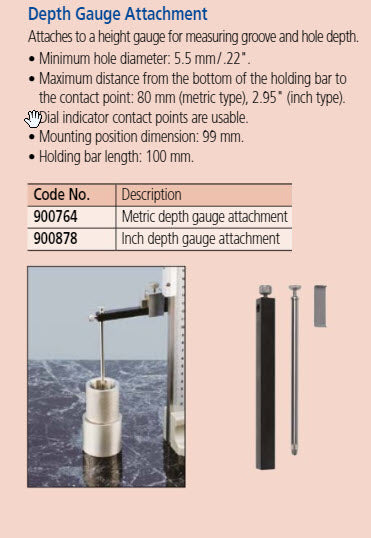 Mitutoyo Depth Gauge Attachment for 9x9 mm 900764